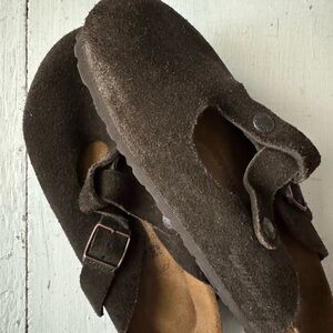 Birkenstock Black Suede Clogs with Buckle